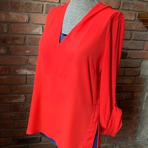 NY & Company Red Top pull on Blouse w/Hoodie Medium size